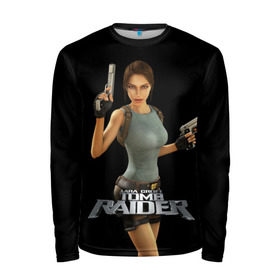 Мужской лонгслив 3D с принтом TOMB RAIDER в Новосибирске, 100% полиэстер | длинные рукава, круглый вырез горловины, полуприлегающий силуэт | Тематика изображения на принте: game | girl | gun | lara croft | tomb raider | девушка | игра | оружие | пистолет