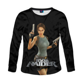 Женский лонгслив 3D с принтом TOMB RAIDER в Новосибирске, 100% полиэстер | длинные рукава, круглый вырез горловины, полуприлегающий силуэт | game | girl | gun | lara croft | tomb raider | девушка | игра | оружие | пистолет