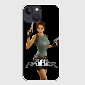 Чехол для iPhone 13 mini с принтом TOMB RAIDER в Новосибирске,  |  | game | girl | gun | lara croft | tomb raider | девушка | игра | оружие | пистолет