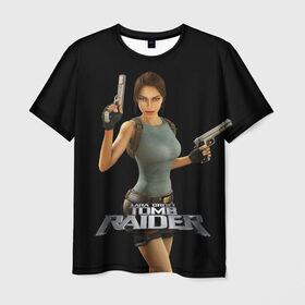 Мужская футболка 3D с принтом TOMB RAIDER в Новосибирске, 100% полиэфир | прямой крой, круглый вырез горловины, длина до линии бедер | Тематика изображения на принте: game | girl | gun | lara croft | tomb raider | девушка | игра | оружие | пистолет