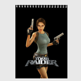 Скетчбук с принтом TOMB RAIDER в Новосибирске, 100% бумага
 | 48 листов, плотность листов — 100 г/м2, плотность картонной обложки — 250 г/м2. Листы скреплены сверху удобной пружинной спиралью | Тематика изображения на принте: game | girl | gun | lara croft | tomb raider | девушка | игра | оружие | пистолет