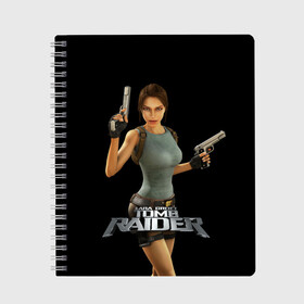 Тетрадь с принтом TOMB RAIDER в Новосибирске, 100% бумага | 48 листов, плотность листов — 60 г/м2, плотность картонной обложки — 250 г/м2. Листы скреплены сбоку удобной пружинной спиралью. Уголки страниц и обложки скругленные. Цвет линий — светло-серый
 | game | girl | gun | lara croft | tomb raider | девушка | игра | оружие | пистолет