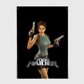 Постер с принтом TOMB RAIDER в Новосибирске, 100% бумага
 | бумага, плотность 150 мг. Матовая, но за счет высокого коэффициента гладкости имеет небольшой блеск и дает на свету блики, но в отличии от глянцевой бумаги не покрыта лаком | game | girl | gun | lara croft | tomb raider | девушка | игра | оружие | пистолет
