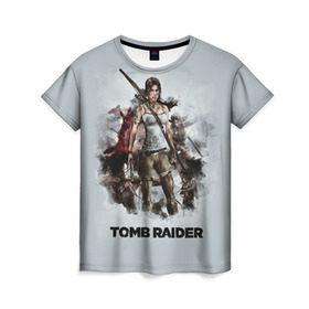 Женская футболка 3D с принтом TOMB RAIDER в Новосибирске, 100% полиэфир ( синтетическое хлопкоподобное полотно) | прямой крой, круглый вырез горловины, длина до линии бедер | game | girl | gun | lara croft | tomb raider | девушка | игра | оружие | пистолет