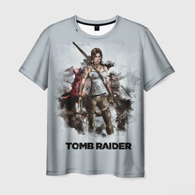 Мужская футболка 3D с принтом TOMB RAIDER в Новосибирске, 100% полиэфир | прямой крой, круглый вырез горловины, длина до линии бедер | game | girl | gun | lara croft | tomb raider | девушка | игра | оружие | пистолет