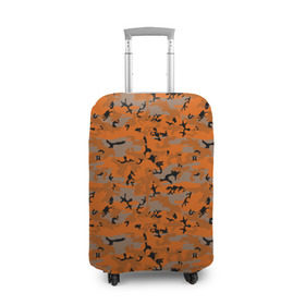 Чехол для чемодана 3D с принтом Осенний камуфляж в Новосибирске, 86% полиэфир, 14% спандекс | двустороннее нанесение принта, прорези для ручек и колес | военный | оронжевый | серый | черный