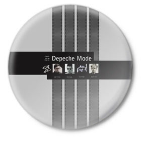 Значок с принтом Группа Depeche Mode в Новосибирске,  металл | круглая форма, металлическая застежка в виде булавки | depeche mode | альтернативный | вестник моды | депеш мод | дэйв гаан | индастриал | лента | мартин гор | музыка | надпись | новая волна | рок | синти поп | электроник | энди флетчер