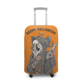Чехол для чемодана 3D с принтом Happy Halloween в Новосибирске, 86% полиэфир, 14% спандекс | двустороннее нанесение принта, прорези для ручек и колес | helloween |  хэллоуин | день всех святых | крик | нож | праздник | ужас | хеллоуин | хеловин | хелоуин