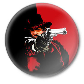 Значок с принтом Red Dead Redemption в Новосибирске,  металл | круглая форма, металлическая застежка в виде булавки | cowboy | game | gun | jim | red dead redemption | rockstar | west | вестерн | дикий запад | игра | ковбой | оружие | пистолет