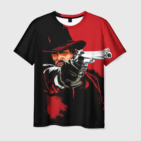 Мужская футболка 3D с принтом Red Dead Redemption в Новосибирске, 100% полиэфир | прямой крой, круглый вырез горловины, длина до линии бедер | Тематика изображения на принте: cowboy | game | gun | jim | red dead redemption | rockstar | west | вестерн | дикий запад | игра | ковбой | оружие | пистолет