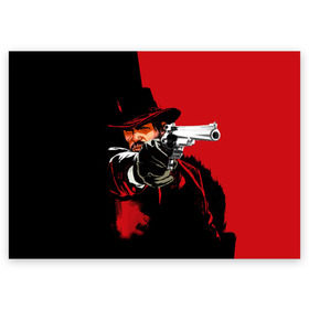 Поздравительная открытка с принтом Red Dead Redemption в Новосибирске, 100% бумага | плотность бумаги 280 г/м2, матовая, на обратной стороне линовка и место для марки
 | cowboy | game | gun | jim | red dead redemption | rockstar | west | вестерн | дикий запад | игра | ковбой | оружие | пистолет