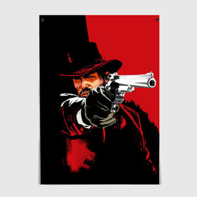 Постер с принтом Red Dead Redemption в Новосибирске, 100% бумага
 | бумага, плотность 150 мг. Матовая, но за счет высокого коэффициента гладкости имеет небольшой блеск и дает на свету блики, но в отличии от глянцевой бумаги не покрыта лаком | cowboy | game | gun | jim | red dead redemption | rockstar | west | вестерн | дикий запад | игра | ковбой | оружие | пистолет