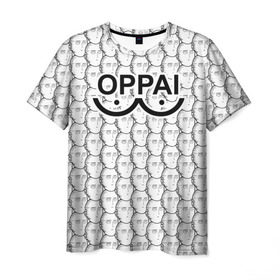 Мужская футболка 3D с принтом OPPAI в Новосибирске, 100% полиэфир | прямой крой, круглый вырез горловины, длина до линии бедер | anime | onepunchman | oppai | saitama | аниме | ванпанчмен | сайтама