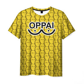 Мужская футболка 3D с принтом OPPAI в Новосибирске, 100% полиэфир | прямой крой, круглый вырез горловины, длина до линии бедер | anime | onepunchman | saitama | аниме | ванпанчмен | сайтама