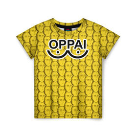 Детская футболка 3D с принтом OPPAI в Новосибирске, 100% гипоаллергенный полиэфир | прямой крой, круглый вырез горловины, длина до линии бедер, чуть спущенное плечо, ткань немного тянется | anime | onepunchman | saitama | аниме | ванпанчмен | сайтама