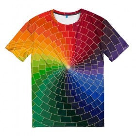 Мужская футболка 3D с принтом Спираль цветов в Новосибирске, 100% полиэфир | прямой крой, круглый вырез горловины, длина до линии бедер | 