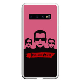 Чехол для Samsung Galaxy S10 с принтом Группа Depeche Mode в Новосибирске, Силикон | Область печати: задняя сторона чехла, без боковых панелей | Тематика изображения на принте: depeche mode | альтернативный | вестник моды | голова | депеш мод | дэйв гаан | индастриал | мартин гор | музыка | надпись | новая волна | очки | рок | синти поп | электроник | энди флетчер