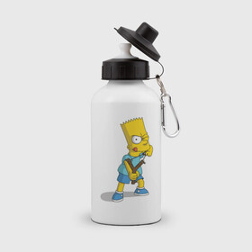 Бутылка спортивная с принтом Bart Simpson в Новосибирске, металл | емкость — 500 мл, в комплекте две пластиковые крышки и карабин для крепления | барт | разбойник | рогатка. | симпсоны