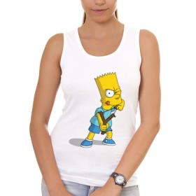 Женская майка хлопок с принтом Bart Simpson в Новосибирске, 95% хлопок, 5% эластан |  | барт | разбойник | рогатка. | симпсоны