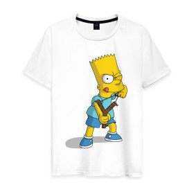 Мужская футболка хлопок с принтом Bart Simpson в Новосибирске, 100% хлопок | прямой крой, круглый вырез горловины, длина до линии бедер, слегка спущенное плечо. | барт | разбойник | рогатка. | симпсоны