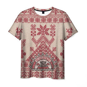 Мужская футболка 3D с принтом Новогодний ковер в Новосибирске, 100% полиэфир | прямой крой, круглый вырез горловины, длина до линии бедер | вышивка | текстура | ткань | узоры