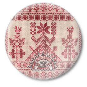 Значок с принтом Новогодний ковер в Новосибирске,  металл | круглая форма, металлическая застежка в виде булавки | Тематика изображения на принте: вышивка | текстура | ткань | узоры