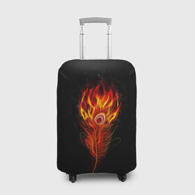 Чехол для чемодана 3D с принтом Огненное перо в Новосибирске, 86% полиэфир, 14% спандекс | двустороннее нанесение принта, прорези для ручек и колес | fire | flame | in fire | smoke | в огне | дым | огненное перо | огненный | огонь