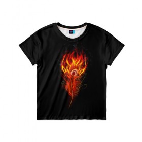 Детская футболка 3D с принтом Огненное перо в Новосибирске, 100% гипоаллергенный полиэфир | прямой крой, круглый вырез горловины, длина до линии бедер, чуть спущенное плечо, ткань немного тянется | fire | flame | in fire | smoke | в огне | дым | огненное перо | огненный | огонь