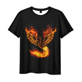 Мужская футболка 3D с принтом Феникс в Новосибирске, 100% полиэфир | прямой крой, круглый вырез горловины, длина до линии бедер | Тематика изображения на принте: fire | flame | in fire | smoke | в огне | дым | огненный | огонь