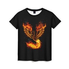 Женская футболка 3D с принтом Феникс в Новосибирске, 100% полиэфир ( синтетическое хлопкоподобное полотно) | прямой крой, круглый вырез горловины, длина до линии бедер | fire | flame | in fire | smoke | в огне | дым | огненный | огонь