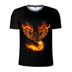 Мужская футболка 3D спортивная с принтом Феникс в Новосибирске, 100% полиэстер с улучшенными характеристиками | приталенный силуэт, круглая горловина, широкие плечи, сужается к линии бедра | fire | flame | in fire | smoke | в огне | дым | огненный | огонь