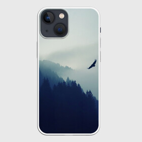 Чехол для iPhone 13 mini с принтом ОРЁЛ НАД ЛЕСОМ   EAGLE OVER THE FOREST в Новосибирске,  |  | bird | dark | fog | forest | heaven | jh k | ktc | sky | texture | деревья | животные | лес | небо | орел | природа | птица | птицы | текстуры | тёмный лес | туман