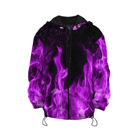 Детская куртка 3D с принтом Фиолетовый огонь в Новосибирске, 100% полиэстер | застежка — молния, подол и капюшон оформлены резинкой с фиксаторами, по бокам — два кармана без застежек, один потайной карман на груди, плотность верхнего слоя — 90 г/м2; плотность флисового подклада — 260 г/м2 | лиловый | пламя | яркий