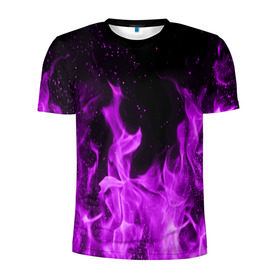 Мужская футболка 3D спортивная с принтом Фиолетовый огонь в Новосибирске, 100% полиэстер с улучшенными характеристиками | приталенный силуэт, круглая горловина, широкие плечи, сужается к линии бедра | лиловый | пламя | яркий