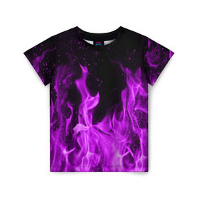 Детская футболка 3D с принтом Фиолетовый огонь в Новосибирске, 100% гипоаллергенный полиэфир | прямой крой, круглый вырез горловины, длина до линии бедер, чуть спущенное плечо, ткань немного тянется | лиловый | пламя | яркий