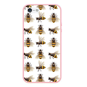 Чехол для iPhone 5/5S матовый с принтом Пчелы в Новосибирске, Силикон | Область печати: задняя сторона чехла, без боковых панелей | Тематика изображения на принте: белый | желтый | крылья | мед | черный