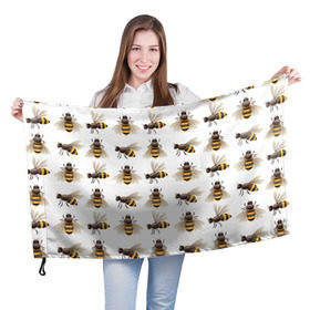 Флаг 3D с принтом Пчелы в Новосибирске, 100% полиэстер | плотность ткани — 95 г/м2, размер — 67 х 109 см. Принт наносится с одной стороны | белый | желтый | крылья | мед | черный
