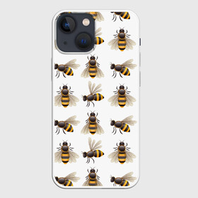 Чехол для iPhone 13 mini с принтом Пчелы в Новосибирске,  |  | белый | желтый | крылья | мед | черный