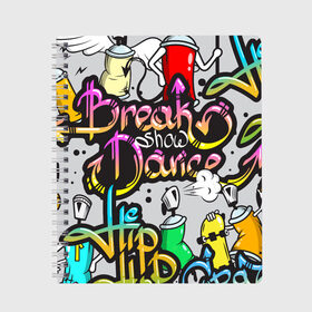 Тетрадь с принтом Graffiti в Новосибирске, 100% бумага | 48 листов, плотность листов — 60 г/м2, плотность картонной обложки — 250 г/м2. Листы скреплены сбоку удобной пружинной спиралью. Уголки страниц и обложки скругленные. Цвет линий — светло-серый
 | break | dance | graffiti | hip hop | rap | граффити | рэп | скейтборд | хип хоп