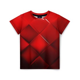 Детская футболка 3D с принтом Red squares в Новосибирске, 100% гипоаллергенный полиэфир | прямой крой, круглый вырез горловины, длина до линии бедер, чуть спущенное плечо, ткань немного тянется | Тематика изображения на принте: абстракция | геометрия | квадрат | текстура
