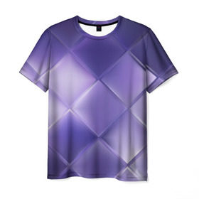 Мужская футболка 3D с принтом Фиолетовые грани в Новосибирске, 100% полиэфир | прямой крой, круглый вырез горловины, длина до линии бедер | абстракция | геометрия | квадрат | текстура | фиолетовый