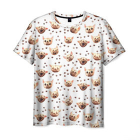 Мужская футболка 3D с принтом Собаки Паттерн в Новосибирске, 100% полиэфир | прямой крой, круглый вырез горловины, длина до линии бедер | акварель | лапа | лапки | мопс | пес | псы | след | собакен | чихуа