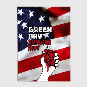 Постер с принтом Green Day American Idiot в Новосибирске, 100% бумага
 | бумага, плотность 150 мг. Матовая, но за счет высокого коэффициента гладкости имеет небольшой блеск и дает на свету блики, но в отличии от глянцевой бумаги не покрыта лаком | american idiot | green day | альтернативный | билли джо армстронг | грин дей | группа | зелёный день | майк дёрнт | музыка | панк | поп | поппанк | рок | сша | тре кул | флаг