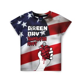 Детская футболка 3D с принтом Green Day American Idiot в Новосибирске, 100% гипоаллергенный полиэфир | прямой крой, круглый вырез горловины, длина до линии бедер, чуть спущенное плечо, ткань немного тянется | american idiot | green day | альтернативный | билли джо армстронг | грин дей | группа | зелёный день | майк дёрнт | музыка | панк | поп | поппанк | рок | сша | тре кул | флаг