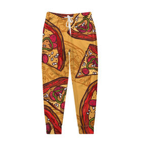 Мужские брюки 3D с принтом Пицца в Новосибирске, 100% полиэстер | манжеты по низу, эластичный пояс регулируется шнурком, по бокам два кармана без застежек, внутренняя часть кармана из мелкой сетки | Тематика изображения на принте: pattern | pizza | еда | пицца | узор