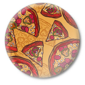 Значок с принтом Пицца в Новосибирске,  металл | круглая форма, металлическая застежка в виде булавки | Тематика изображения на принте: pattern | pizza | еда | пицца | узор