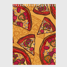 Скетчбук с принтом Пицца в Новосибирске, 100% бумага
 | 48 листов, плотность листов — 100 г/м2, плотность картонной обложки — 250 г/м2. Листы скреплены сверху удобной пружинной спиралью | pattern | pizza | еда | пицца | узор