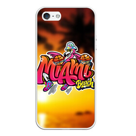 Чехол для iPhone 5/5S матовый с принтом Miami Beach в Новосибирске, Силикон | Область печати: задняя сторона чехла, без боковых панелей | закат | майами | пейзаж | пляж | солнце