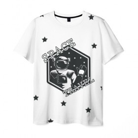Мужская футболка 3D с принтом Space travel в Новосибирске, 100% полиэфир | прямой крой, круглый вырез горловины, длина до линии бедер | белый | звезды | космос | скафандр | черный