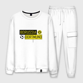 Мужской костюм хлопок с принтом Borussia Dortmund - New Design 2018 в Новосибирске, 100% хлопок | на свитшоте круглая горловина, мягкая резинка по низу. Брюки заужены к низу, на них два вида карманов: два “обычных” по бокам и два объемных, с клапанами, расположенные ниже линии бедра. Брюки с мягкой трикотажной резинкой на поясе и по низу штанин. В поясе для дополнительного комфорта — широкие завязки | Тематика изображения на принте: боруссия дортмунд